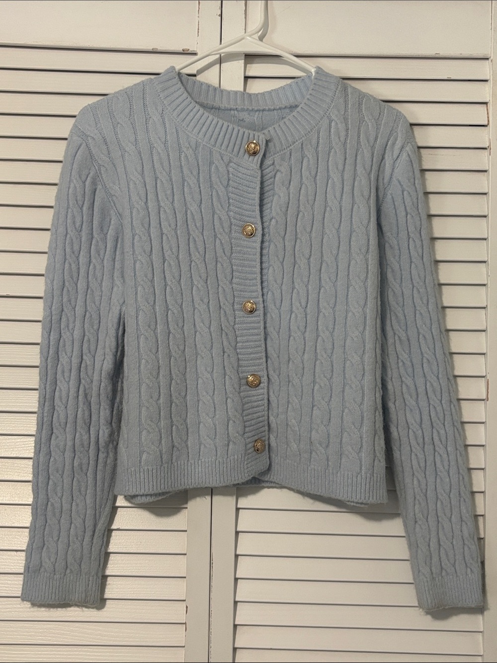 Classic Cable-Knit Button Cardigan Sweater - Light Blue